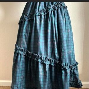 Plaid Ruffle Maxi Skirt - Blue and Green